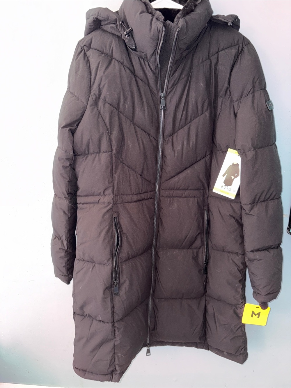 DKNY Black Long Puffer Coat with Hood w FREE GIFT